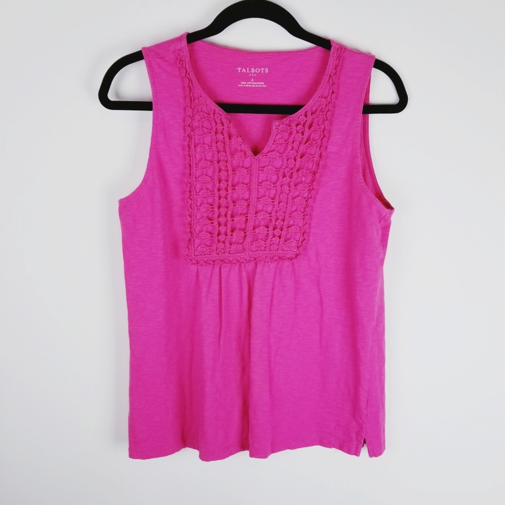 Talbots pink crochet neck sleeveless tank top smal